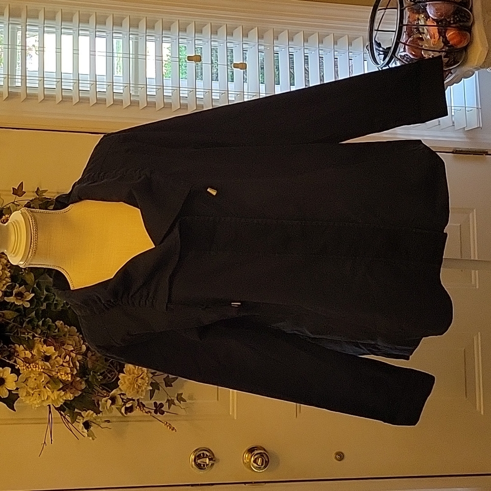 Crown & Ivy navy blue 100% cotton short jacket snap front portrait collar L EUC…